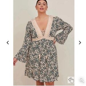 Torrid Blue Floral Lace Up Skater Dress Size Large